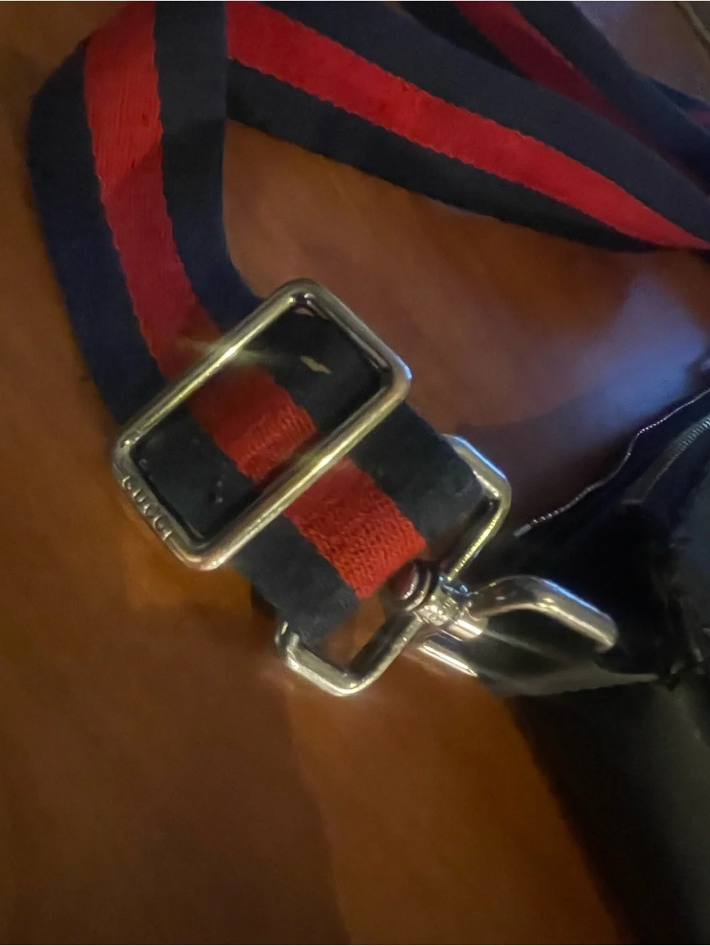 Gucci Navy Monogram Messenger Bag with Red-Blue Web Strap